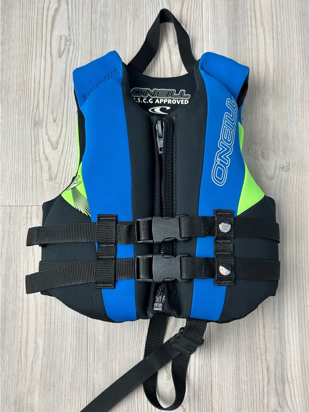 O'Neill Black Life Vest with Blue & Lime Accents